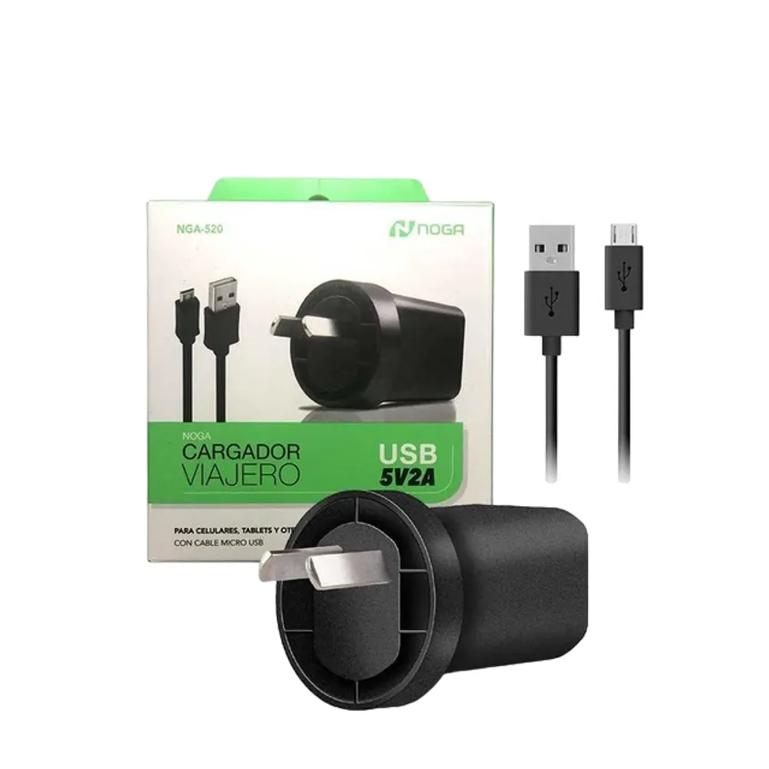 Cargador Celular NEGRO Fuente  220V A 5V USB 2 Amper Noganet