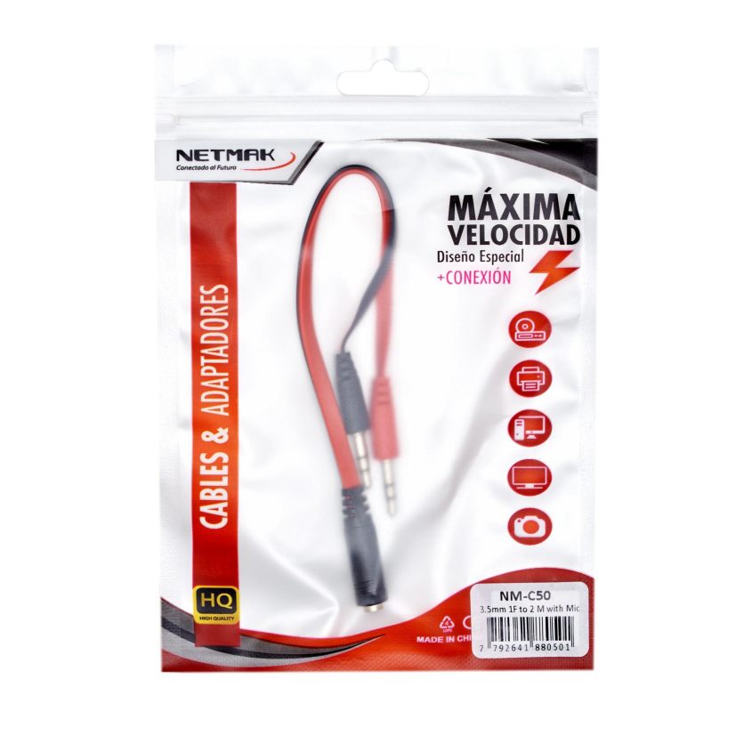 Adaptador Audio 3,5mm (h) a Mic (m) + Auricular (m) Netmak