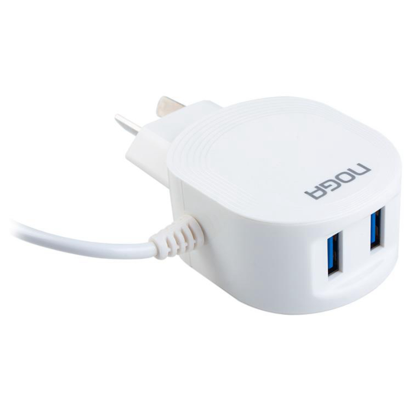 Cargador 3A - 2 USB c/ Cable Usb - Micro USB Blanco Noganet