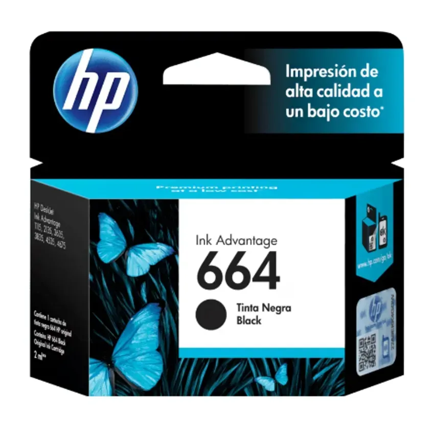 Cartucho De Tinta Original Hp 664 Black 2ml. F6v29al