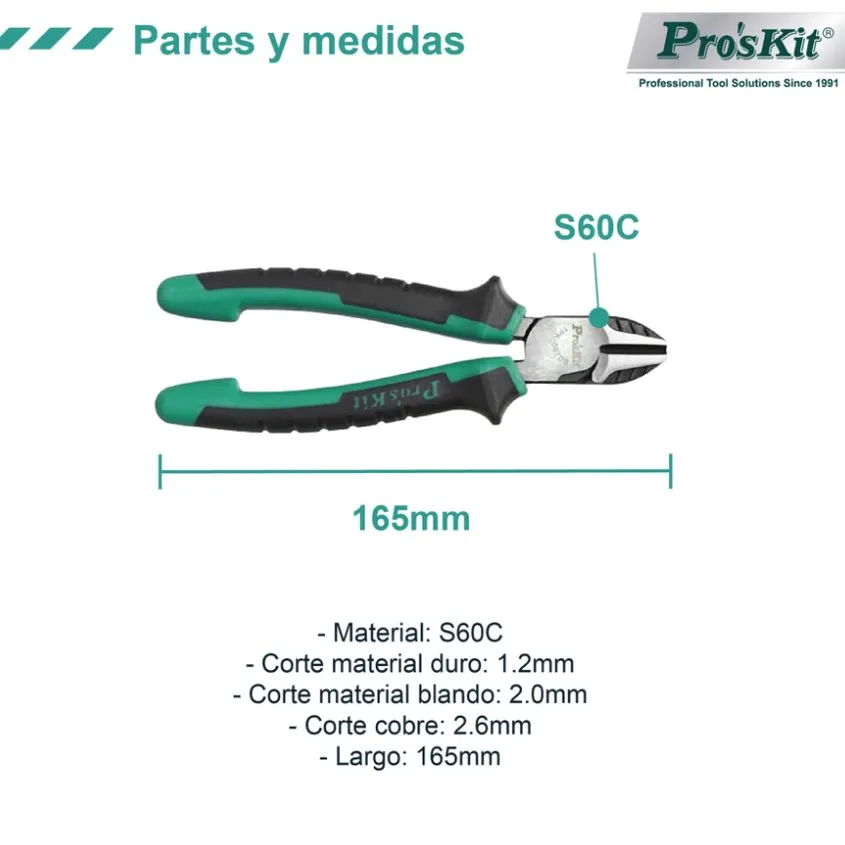 Alicate Proskit Electricidad Verde Acero al Carbono