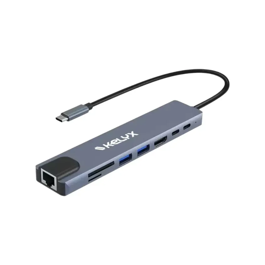 Hub Kelyx 8en1 Type C Hdmi Sd Usb 2.0 X2 / Usb 3.0 X2 Rj45